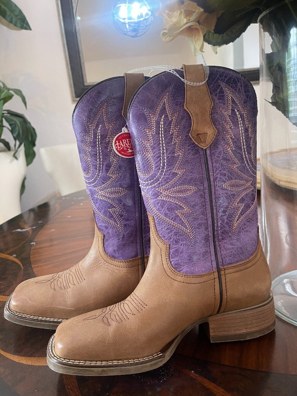 Laredo Purple Brown Western Cowboy Boots Square Toe Size 7.5 NWT